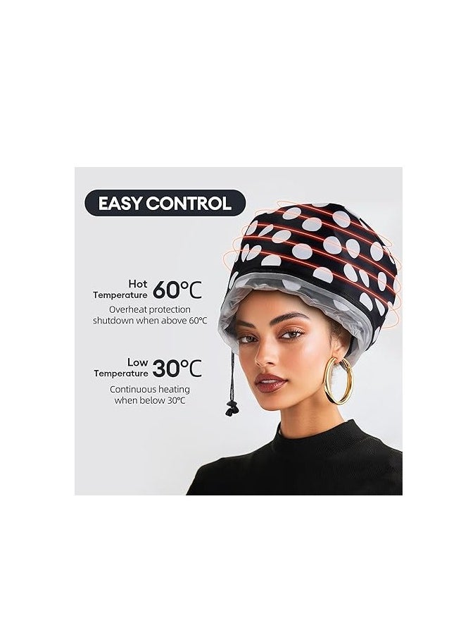 LIARTY Electric Hair Steamer Cap with 2 Mode Temperature Control, Removable Washable Thermal Spa Hat for Home Hair Care (Black & White)  - Image 2