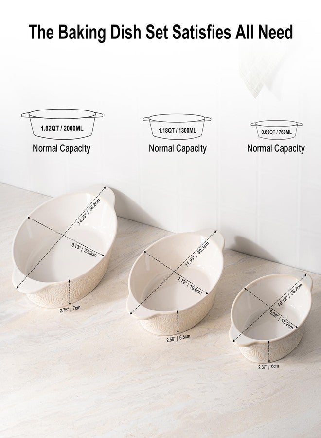 Dafuceramic Casserole Dishes for Oven Sets of 3, Ceramic Oval Baking Dish, Au Gratin Baking Pans with Handles for Roasting, Lasagna, Pie, Baking Meat & Vegetables (Beige White) - Image 2