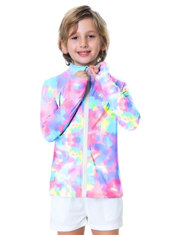 AOBUTE Boys Zip Rashguard Toddler Girls Long Sleeve Sun Protection Clothes Tie Dye Swim Rash Guard with Thumb Holes Purple 3-4 Years - Image 5
