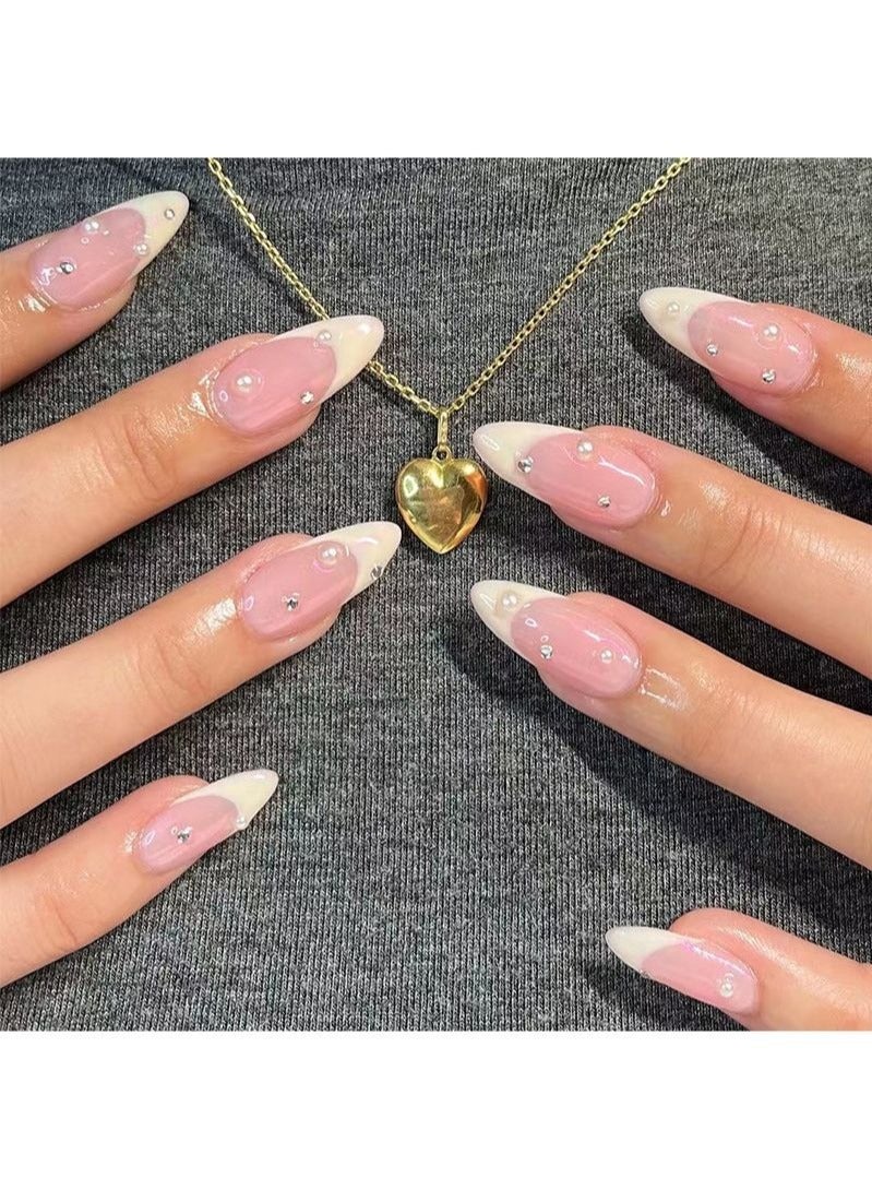 Generic 24Pcs Pearl White Fingertips Almond Nails Fake Nails  - Image 1