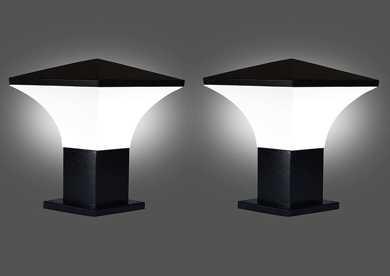 kinis Modern Shape Pole Lamp/Gate Light/Outdoor Lamp/Outdoor Light/Pillar Light for Outdoor Home, Hut Top Design, Black and Milky (Pack of 2, with Bulb) - Image 1