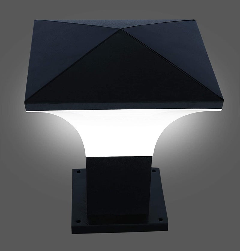 kinis Modern Shape Pole Lamp/Gate Light/Outdoor Lamp/Outdoor Light/Pillar Light for Outdoor Home, Hut Top Design, Black and Milky (Pack of 2, with Bulb) - Image 3