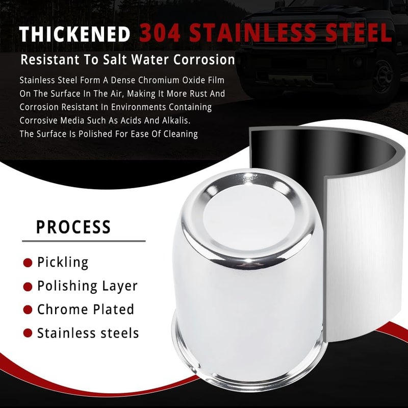 RTRHINOTUNING Stainless Steel Push Through Center Caps 3.19" for Trailer Truck Rv Wheel Rims Chrome Trailer Hub Cap 3.6" Hight 4 PCS Wheel Center Caps - Image 3