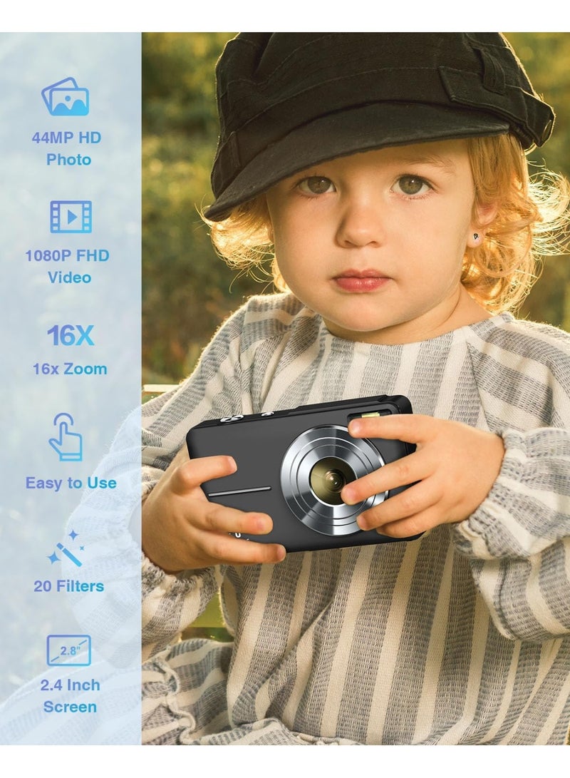 Generic All-in-One 44MP Digital Camera for Kids & Beginners – Includes 32GB Card, 1080P Video, 16X Zoom, Anti-Shake, 2.4" Screen, Rechargeable Battery – Great Gift for Learning Photography - Image 3