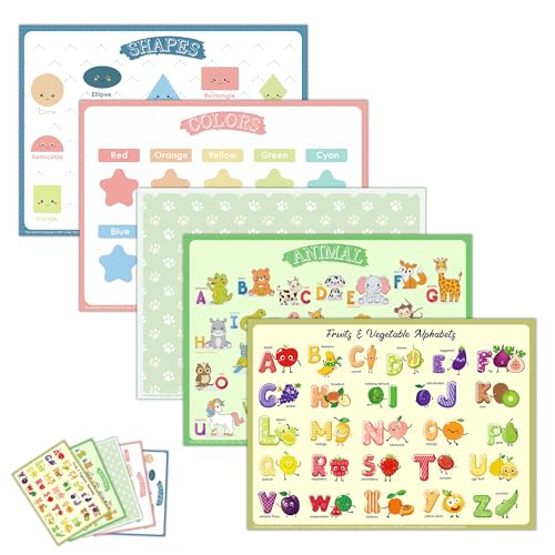 CartaChic Disposable Placemats for Baby Kids Placemats for Restaurants Dining Table Sticky Disposable Placemats for Toddlers Animal Fruit Alphabet Star and Shape Designs 40Pack 12x16 Inches - Image 1