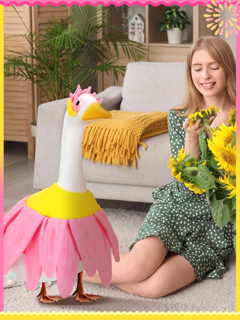 Outus Pink Daisy Spring Goose Outfit Set Includes Petals Headband and Shirt Washable Pink Daisy Cute 23'' Goose Porch Clothing for Spring Outdoor Garden Yard Patio Lawn Statue - Image 5