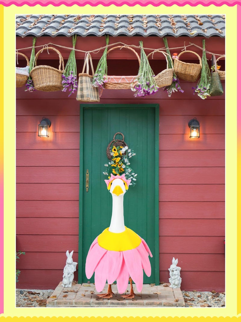 Outus Pink Daisy Spring Goose Outfit Set Includes Petals Headband and Shirt Washable Pink Daisy Cute 23'' Goose Porch Clothing for Spring Outdoor Garden Yard Patio Lawn Statue - Image 4