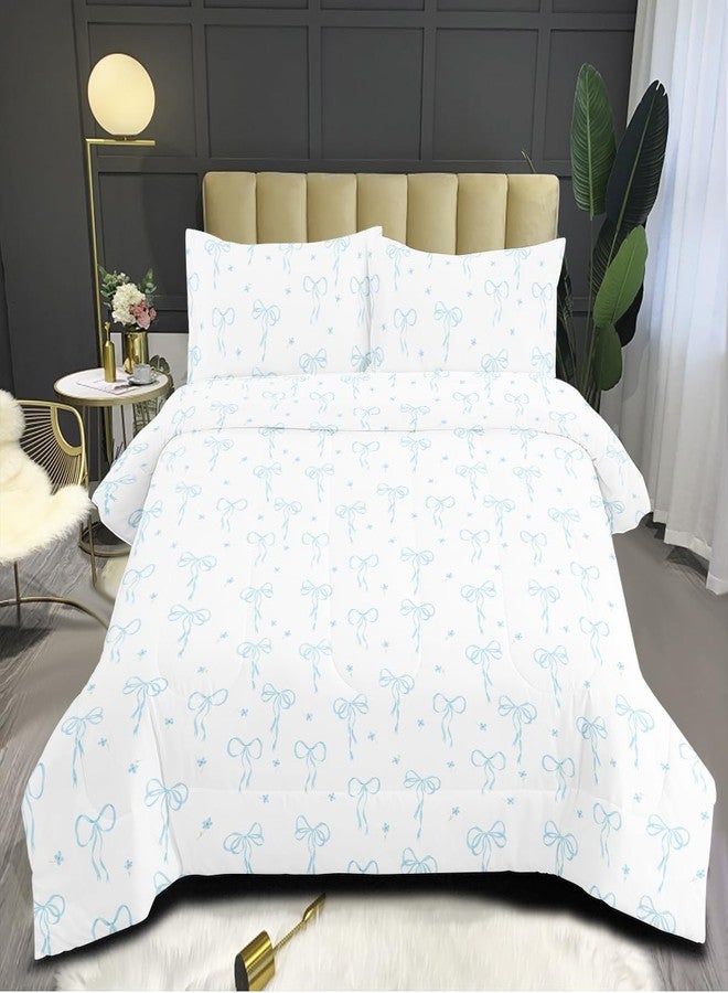 Bildenly Comforter Set Full Size Bow - Light Blue Bow Quilt Bedding Set 3 Pieces, Comforter Set Full, Soft & Lightweight Comforter(79‘’ x 90‘’) for Girl All Season & 2 Pillow Cases(30‘’x20‘’) - Image 2
