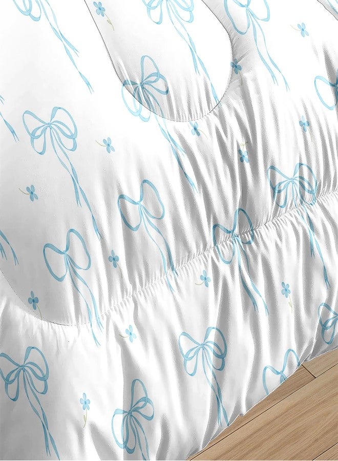 Bildenly Comforter Set Full Size Bow - Light Blue Bow Quilt Bedding Set 3 Pieces, Comforter Set Full, Soft & Lightweight Comforter(79‘’ x 90‘’) for Girl All Season & 2 Pillow Cases(30‘’x20‘’) - Image 4