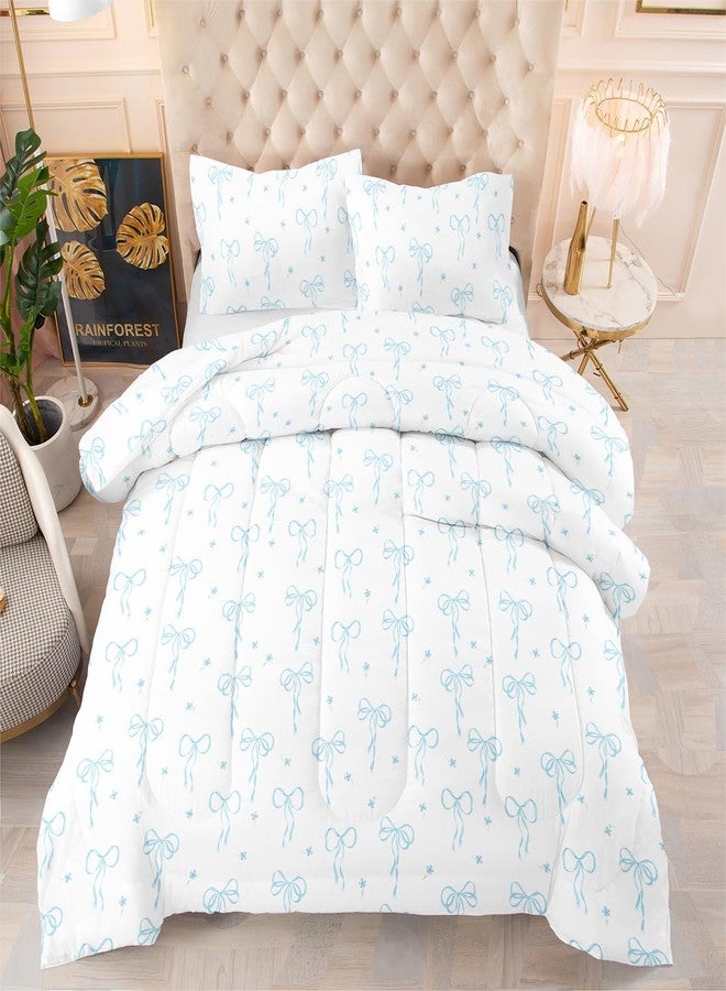 Bildenly Comforter Set Full Size Bow - Light Blue Bow Quilt Bedding Set 3 Pieces, Comforter Set Full, Soft & Lightweight Comforter(79‘’ x 90‘’) for Girl All Season & 2 Pillow Cases(30‘’x20‘’) - Image 1