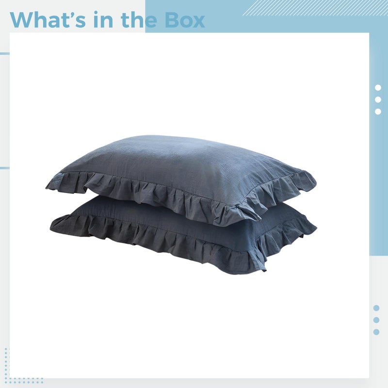 Blue Washed Cotton Ruffled Pillow Shams Standard Size 48x74 Cm Soft Pillowcases - Image 4