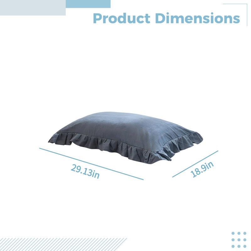 Blue Washed Cotton Ruffled Pillow Shams Standard Size 48x74 Cm Soft Pillowcases - Image 3