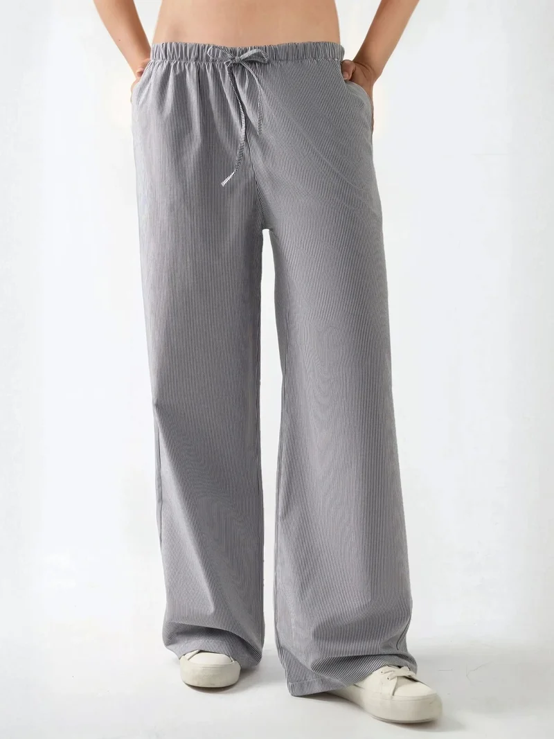 زوبعة بنطلون قطني مريح بخصر مطاطي وخطوط