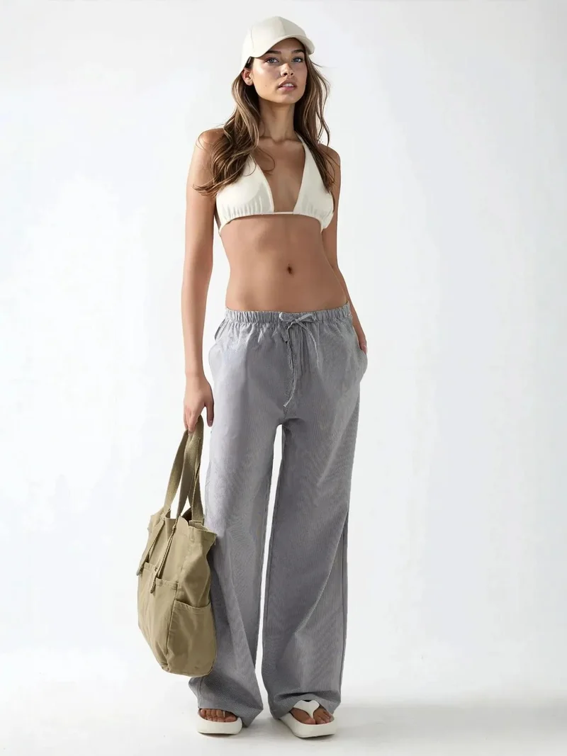 زوبعة بنطلون قطني مريح بخصر مطاطي وخطوط