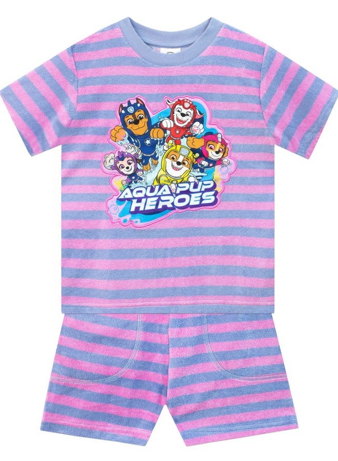 PAW PATROL T-Shirt and Shorts Set | Girls Summer Clothes | Marshall Chase Ryder Skye Beach Towel Shirt and Short Multicolor 5 - Image 1