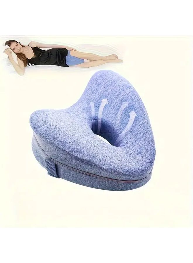 C Shape Knee Pillow Blue with Non Slip Elastic Band for Side Sleepers - Image 1