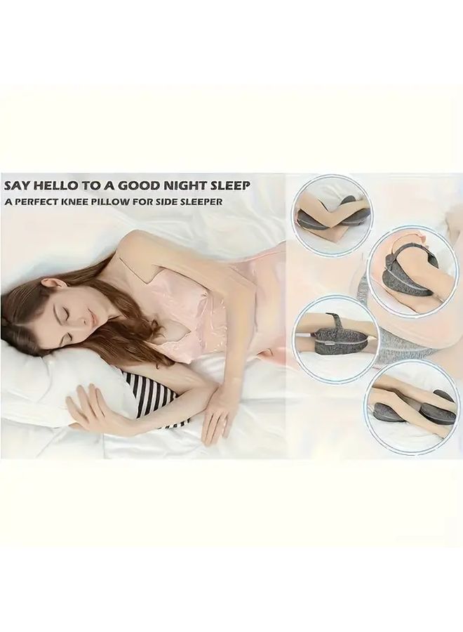 C Shape Knee Pillow Blue with Non Slip Elastic Band for Side Sleepers - Image 4