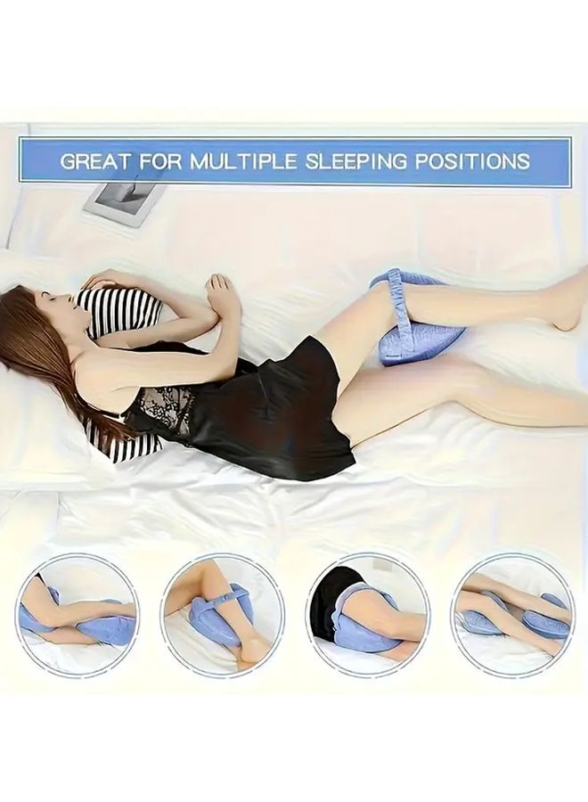 C Shape Knee Pillow Blue with Non Slip Elastic Band for Side Sleepers - Image 5