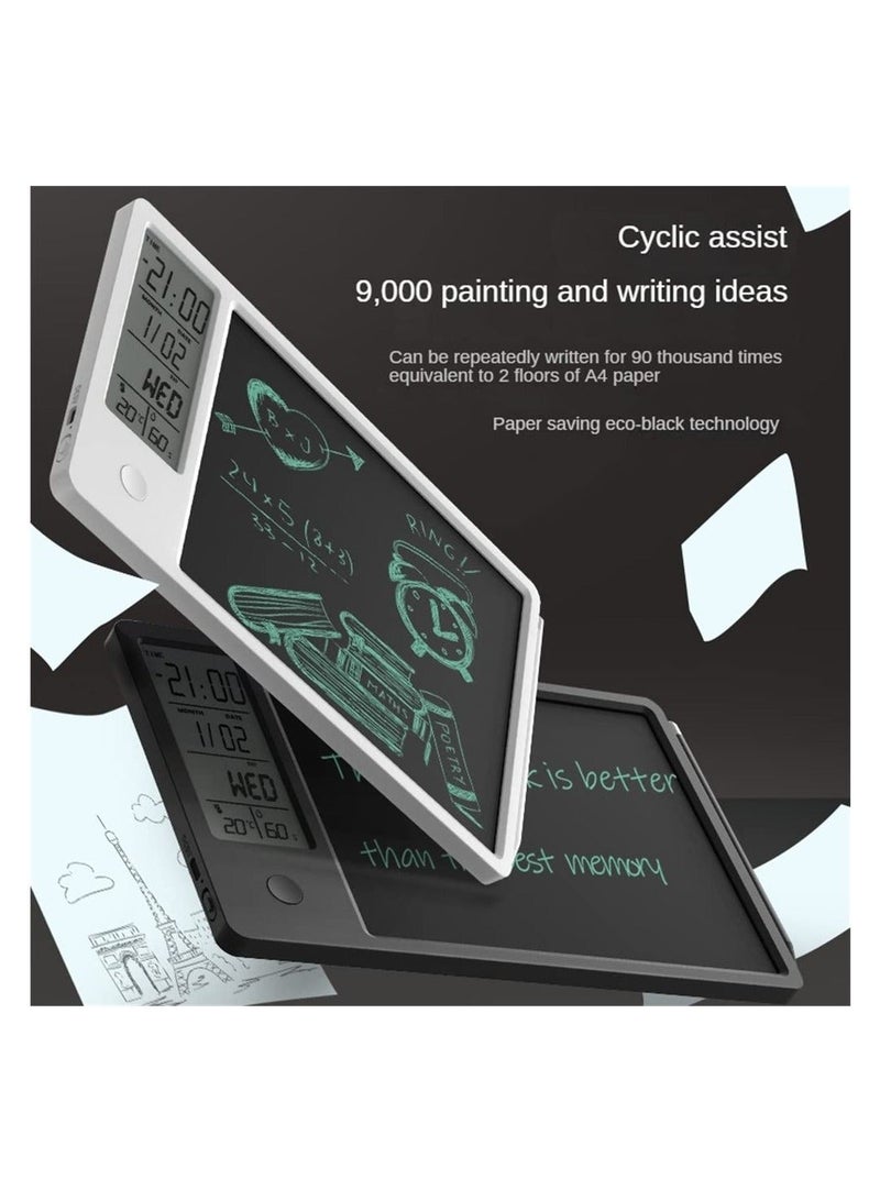 Desktop LCD Writing Tablet Drawing Pad with Digital Alarm Clock and Calendar Electronic Bulletin Board Memo Temperature Humidity for Kids Bedroom Office School  - Image 3