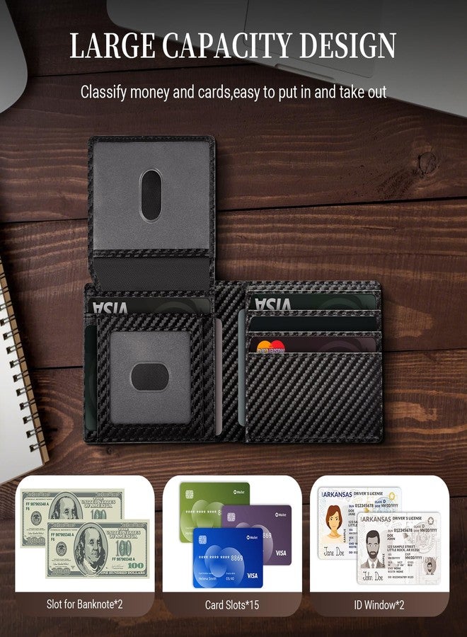 GNDR Wallet For Men RFID Blocking Bifold Carbon Fiber Leather Wallets Mens Accessories, Grey Carbon Fiber-09 - Image 2