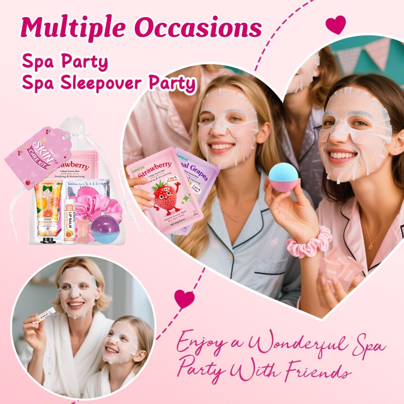 KONEUK 80PCS Spa Party Supplies for Girls, Include Facial Masks, Lip Balm, Hand Cream, Under Eye Patches, Lip Mask, Foot Bath Bombs, Compressed Towels, Sleepover and Spa Birthday Party Supplies for Girls - Image 3