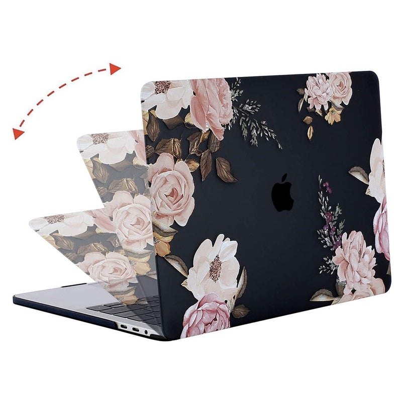 MOSISO Compatible with MacBook Pro 13 inch Case M2 2025, 2024, 2023, 2022-2016 A2338 M1 A2251 A2289 A2159 A1989 A1708 A1706, Plastic Peony Hard Shell Case&Keyboard Cover&Screen Protector, Black - Image 3