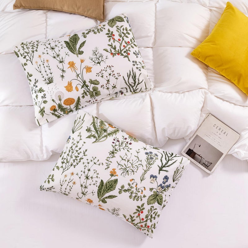 ECOCOTT ECOCOTT 100% Cotton Pillowcases King Size  Botanical Floral Leaves Print Pattern Pillow Cover 2 Pack  Super Soft Envelope Closure Standard Pillow Case Set (King  20""x36"")  - Image 3