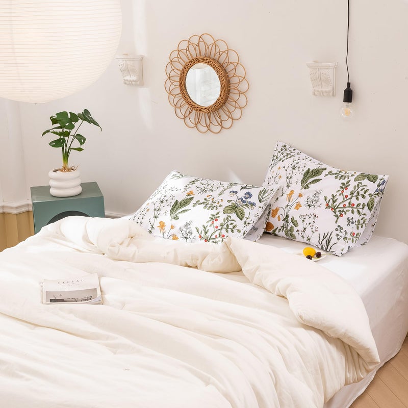 ECOCOTT ECOCOTT 100% Cotton Pillowcases King Size  Botanical Floral Leaves Print Pattern Pillow Cover 2 Pack  Super Soft Envelope Closure Standard Pillow Case Set (King  20""x36"")  - Image 5