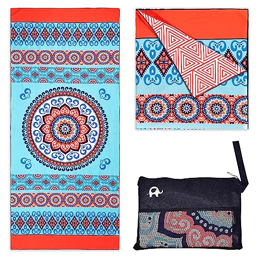Elite Trend Microfiber Beach Towel for Adults with Bag - Extra Large 78x35 Inch Lightweight Sand Free Quick Dry Towel for Travel, Swimming, Yoga, Camping (Mandala Coral) - Image 1