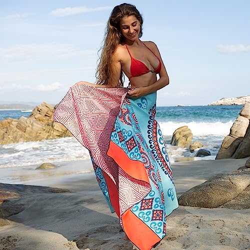 Elite Trend Microfiber Beach Towel for Adults with Bag - Extra Large 78x35 Inch Lightweight Sand Free Quick Dry Towel for Travel, Swimming, Yoga, Camping (Mandala Coral) - Image 3