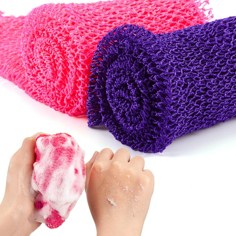 Shappy 2 Pcs African Net Sponge Exfoliating Net African Body Scrubber Bath Rag Washcloth Towel Shower Body Back Scrubber Skin Smoother for Daily Use or Stocking Stuffer(Purple, Rose Pink) - Image 1