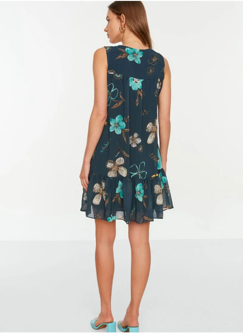 trendyol Floral Print Pleat Detail Dress