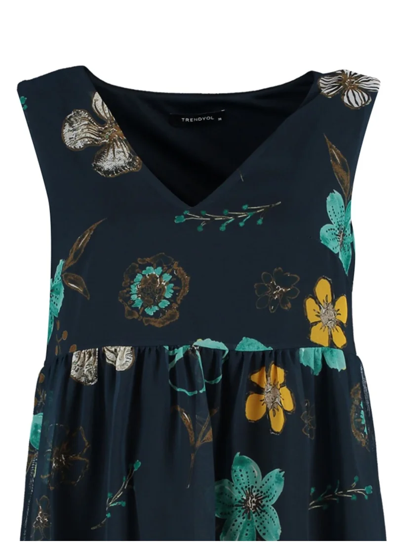 trendyol Floral Print Pleat Detail Dress