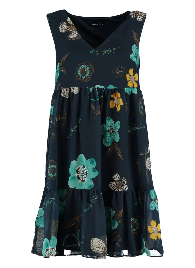 trendyol Floral Print Pleat Detail Dress