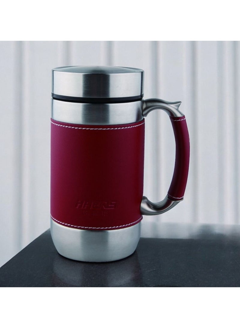 هيرز كوب ستيل هيرز مناسب للسفر والحمل باليد قابل لإعادة الاستخدام بمقبض وجلد لون أحمر \ فضي ستيل 304 الصلب بسعة 600مل - Image 3