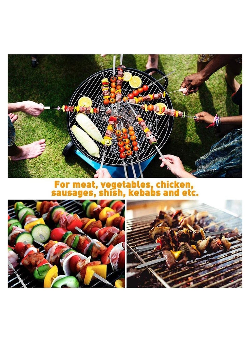 SYOSI - Metal Skewers for Grilling Kabob Skewers Flat Barbecue Skewer Stainless Steel Shish Kebob Sticks Grilling Skewers Set, Reusable BBQ Sticks for Shrimp Chicken Vegetable (12 Pcs, 14 Inch) - Image 1