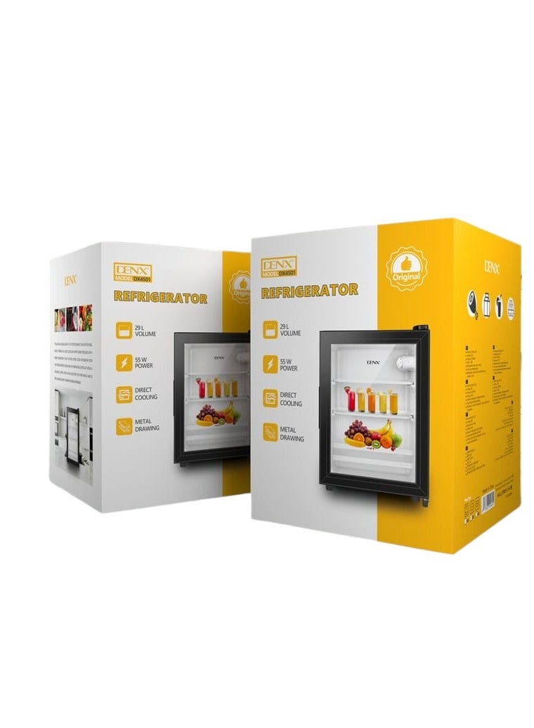 Denx Glass Door Mini Bar Fridge 29L Direct Cooling 55w