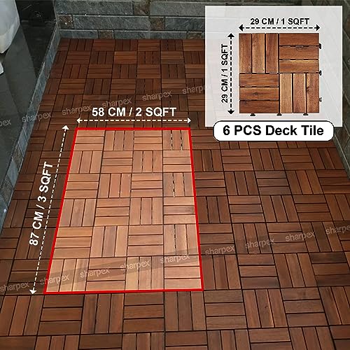 Sharpex Deck Tiles with Interlocking | 1 Piece Teck Wood Floor Decking Water Resistant Tile for Balcony, Terrace, Garden, | Quick Flooring Solution for Indoor/Outdoor (Brown) - Image 4