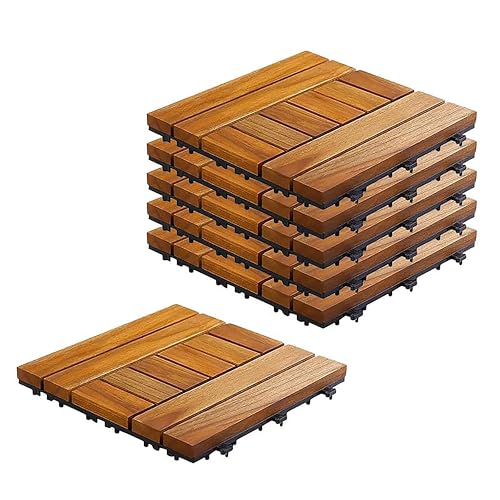 Sharpex Deck Tiles with Interlocking | 1 Piece Teck Wood Floor Decking Water Resistant Tile for Balcony, Terrace, Garden, | Quick Flooring Solution for Indoor/Outdoor (Brown) - Image 1