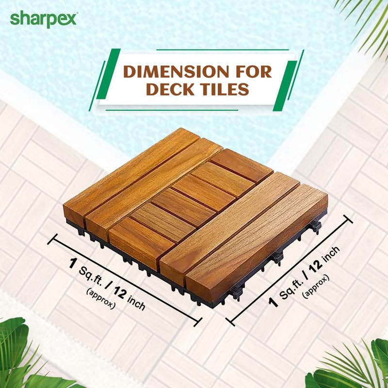 Sharpex Deck Tiles with Interlocking | 1 Piece Teck Wood Floor Decking Water Resistant Tile for Balcony, Terrace, Garden, | Quick Flooring Solution for Indoor/Outdoor (Brown) - Image 2