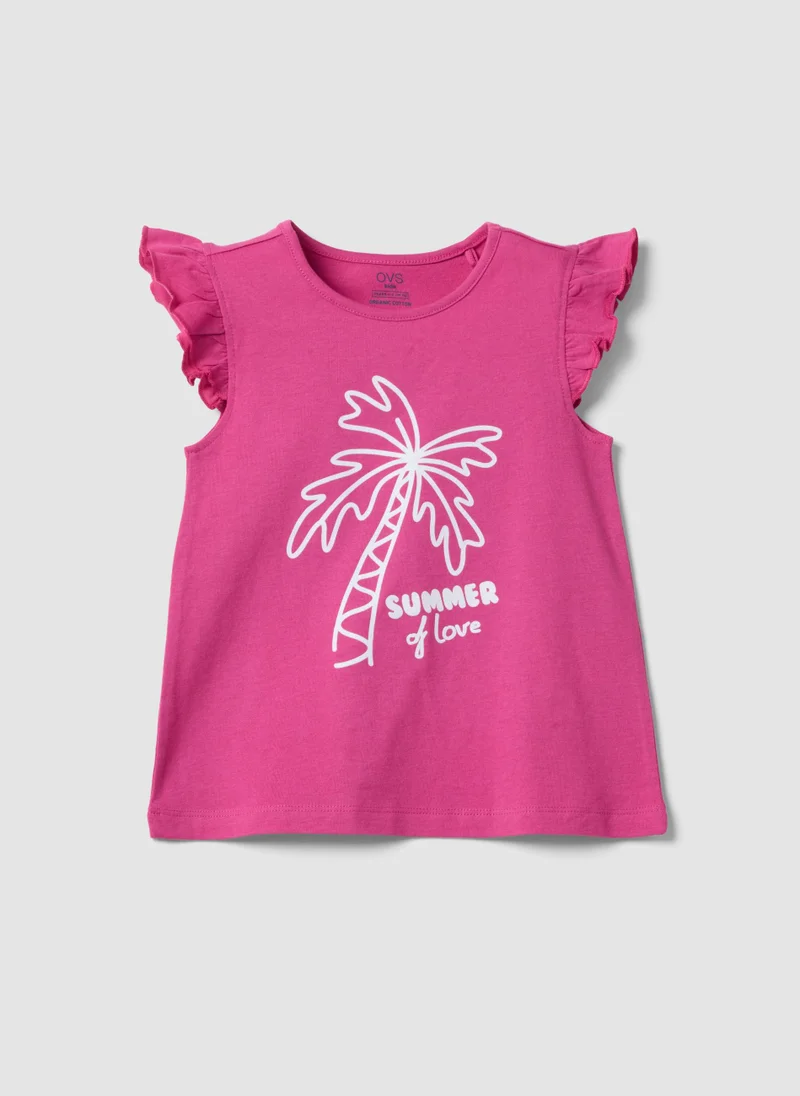 او في اس OVS Pink Organic Cotton Tank Top With Ruffles