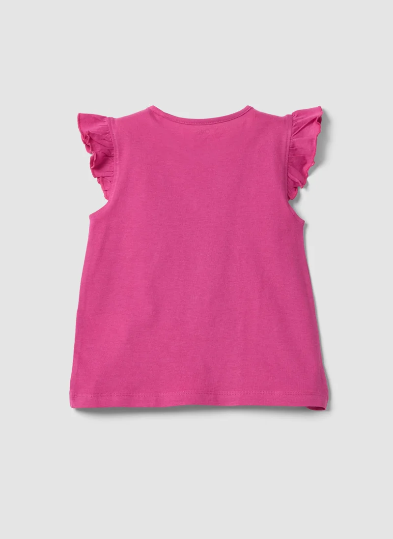 او في اس OVS Pink Organic Cotton Tank Top With Ruffles