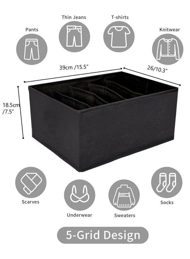 RENVA 2PCS Wardrobe Clothes Organizers | Foldable Non-Woven Closet Drawer Organizer for Shirts, Jeans, T-Shirts, Sarees, Pants, Sweaters | Storage Box for Almirah - 15.5 X 10.3 7.5 Inches (Black, 2) - Image 2
