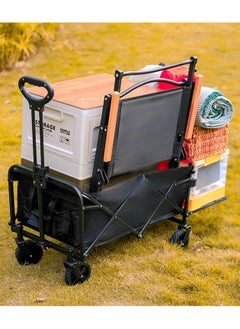 HXDream Folding Outdoor Cart with Removable Canvas for Garden Festivals Camping Picnic Support Portable Transport Trailer Max 100kg Black  - Image 1