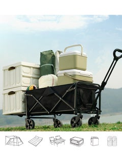 HXDream Folding Outdoor Cart with Removable Canvas for Garden Festivals Camping Picnic Support Portable Transport Trailer Max 100kg Black  - Image 2