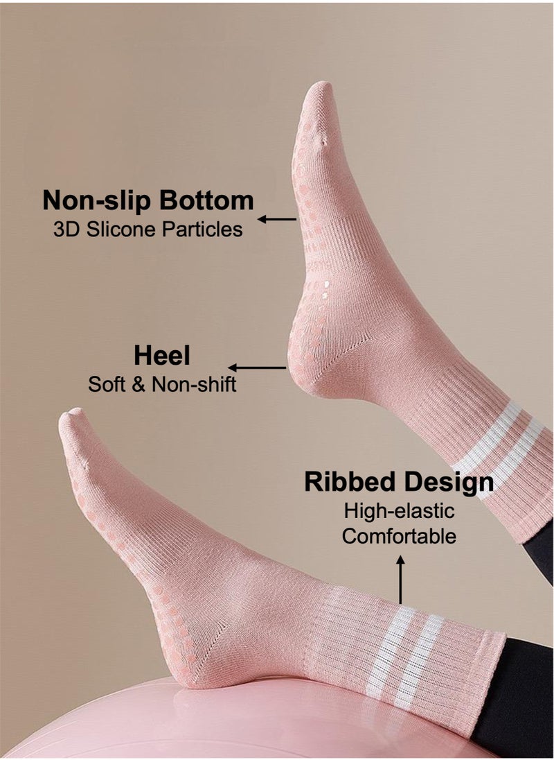 YooA 3-Pair Non-slip Yoga Socks, Cotton Pilates Socks with 3D Silicone Particles, Breathable&Moisture-wicking&Machine-washable, Ideal for Yoga/Pilates/Ballet/Dance/Workout (Pink+Black+Grey)  - Image 2