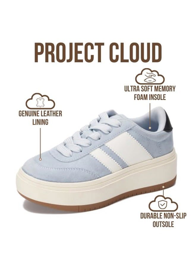 Project Cloud Platform Girls Sneakers - Lightweight Memory Foam Insole Lace-up Kids Shoes with Trendy Styles - Non-Slip Fashion Platform Boys and Girls Shoes (Little Nita), Sky Blue, 5 Big Kid - Image 3