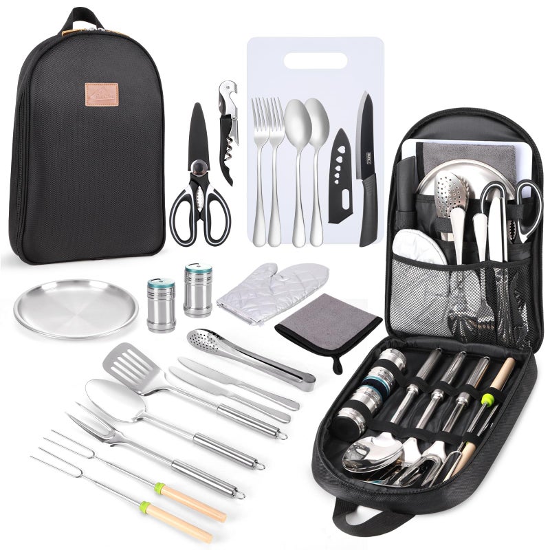 Freehiker Camping Cooking Utensils Set - Camping Essentials Accessories Gear Must Haves - Camper Tent Kitchen Equipment RV Cookware Supplies Gadgets Outdoor Stove Portable Picnic Gifts BBQ Stuff - Image 1