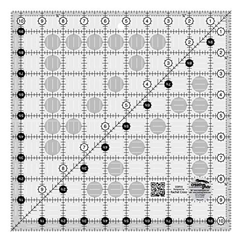 Creative Grids Quilt Ruler 10-1/2in x 10-1/2in Square – CGR10 – Made in USA, Non-Slip Grip Acrylic Quilting, Sewing, Crafting, Patchwork Ruler for Measuring & Cutting Fabric - Image 5