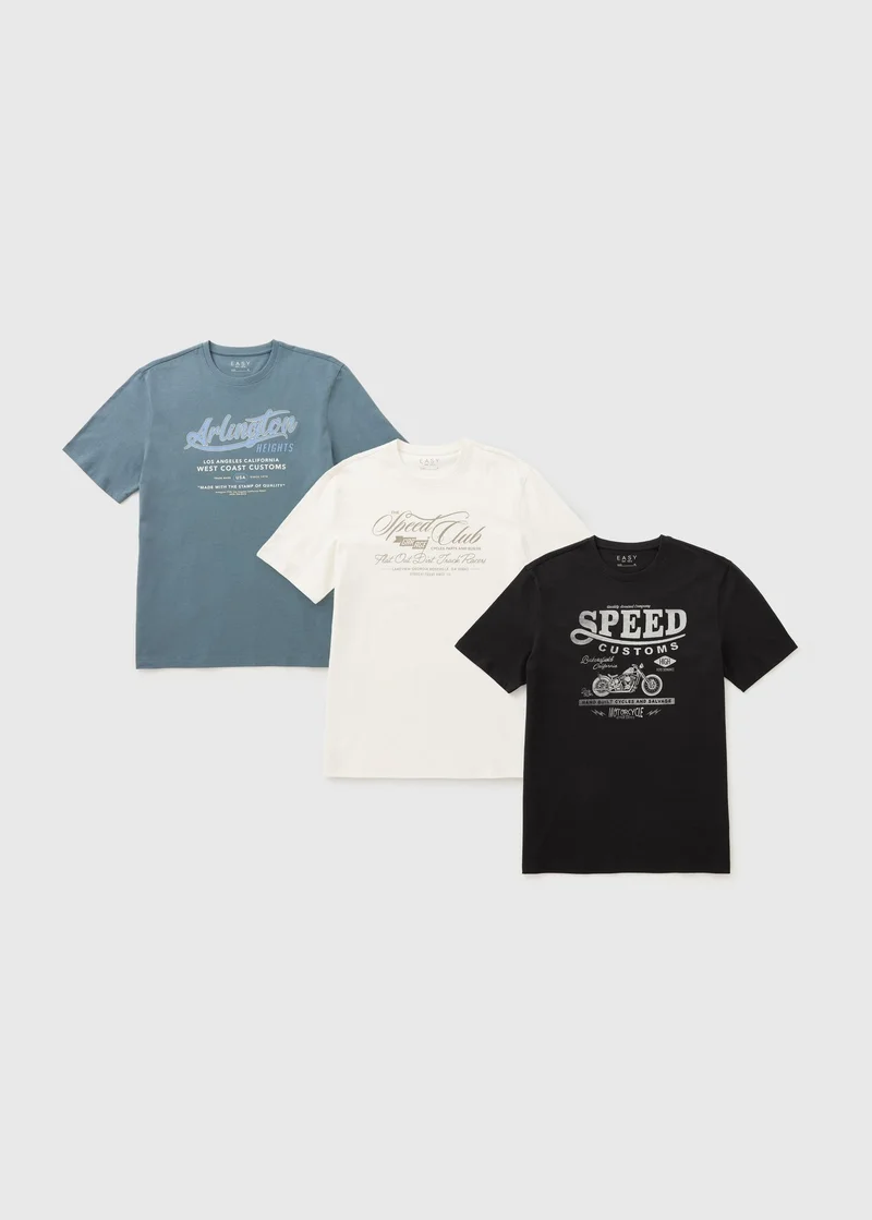 ماتلان 3 Pack Blue Motor Graphic T-Shirts